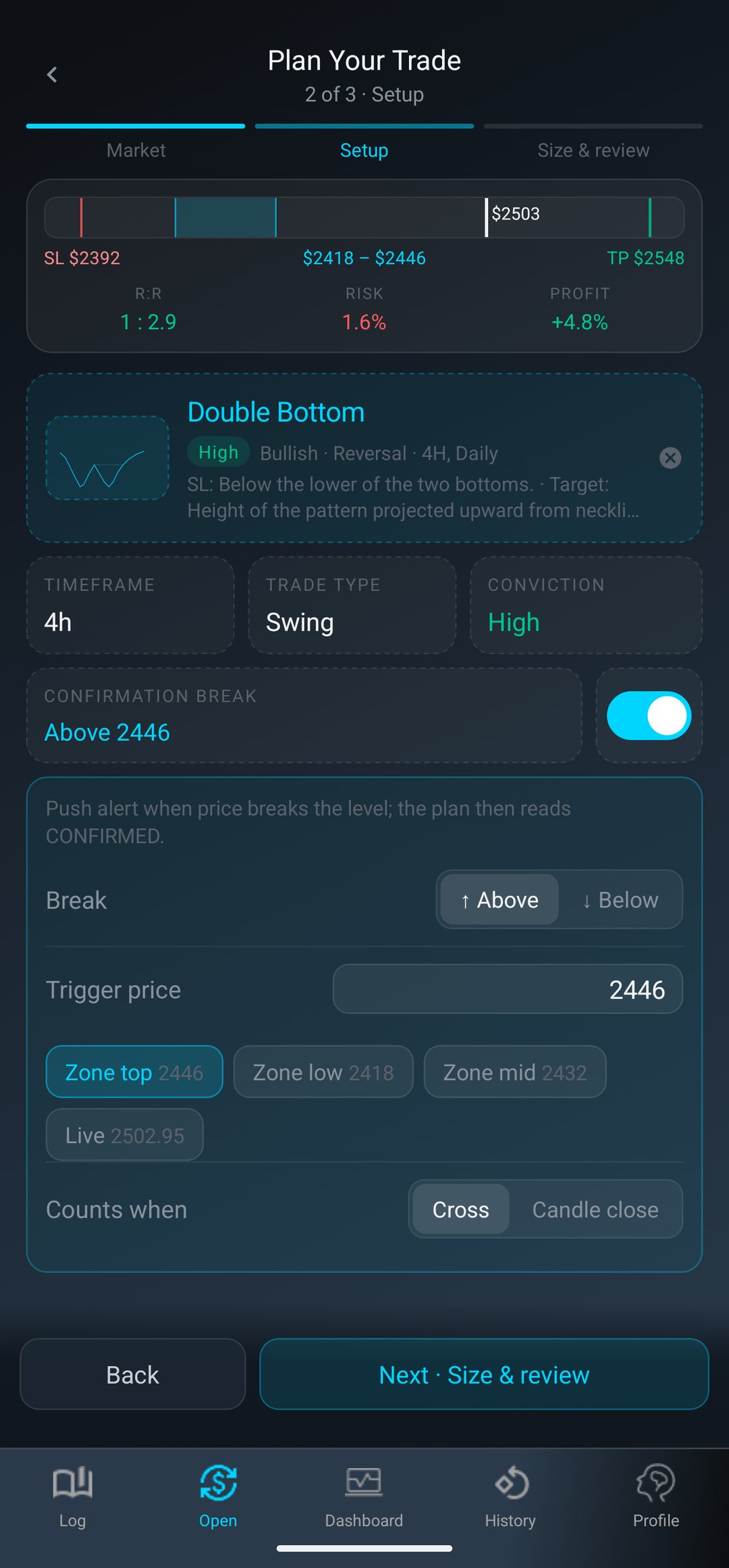 Setup and Confirmation Alert